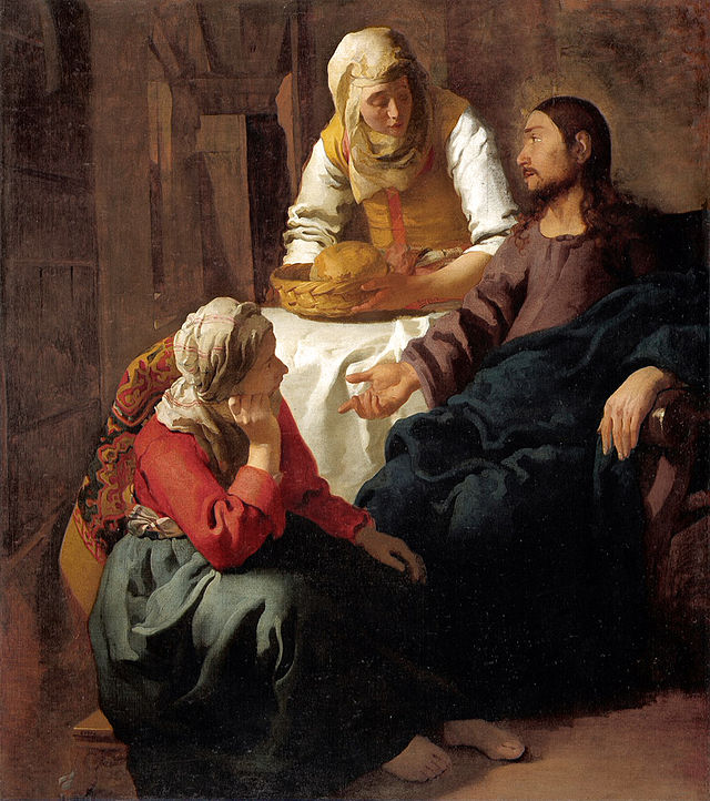 يسوع تصغي له مريم أخت لعازر؛ لوحة يوهانس فيرمير سنة 1654.
