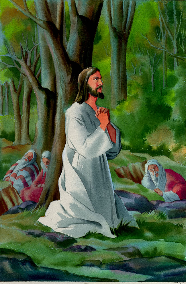 صور ليسوع الإله وهو يصلي في حديقة جثيماني وعندما ظهر له ملاك من السماء ليقويه