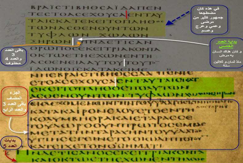 ​هذة مقارنة بين المخطوطة الفاتيكانية والسكندرية ...لنرى كيف تم إقحام النص​