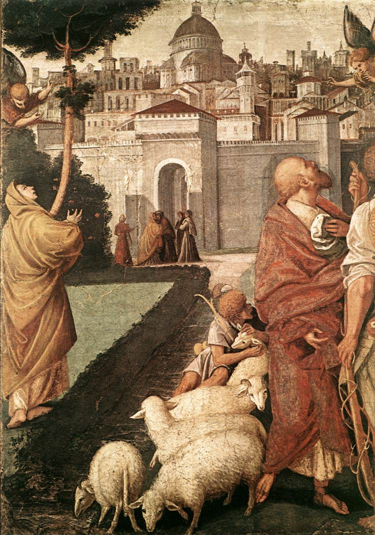 بشارة الملاك لياهوياكيم وحنا، لوحة جدارية لغاودينزيو فيراري، 1544–1545م